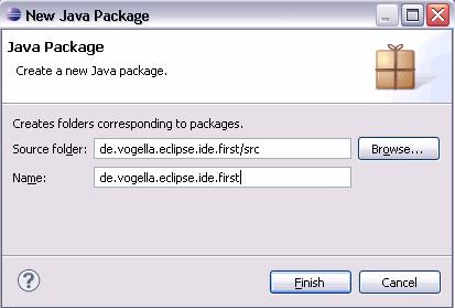 aynı olmasıdır. de.vogella.eclipse.ide.first paketini oluşturmak için, src klasörünün üzerinde sağ tuşu seçin.
