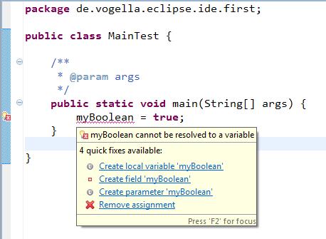 10.2. Hızlı Düzeltme Eclipse bir sorun algıladığında editörün içindeki sorunlu metnin altını çizer.