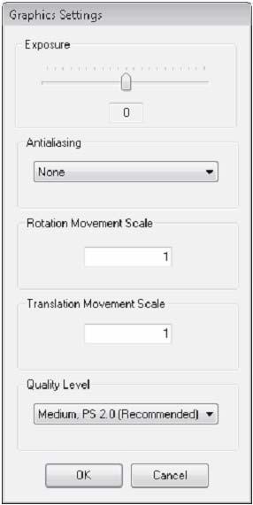 115 Translation Movement Scale: Rotation movement scale ayarına benzer, bu ayar simülasyon sahnesi etrafında klavye veya joystick hareketlerinin hassasiyetini ayarlar.