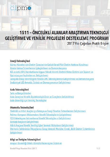 TÜBİTAK TEYDEB 1511 Projeleri 2016 Dönemi Çağrıları - II Çağrı Dokümanlarına