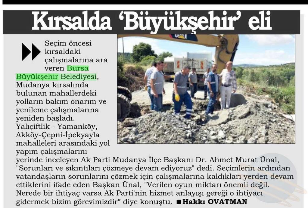 KIRSALDA BÜYÜKSEHIR ELI Yayın Adı : Mudanya Gazetesi