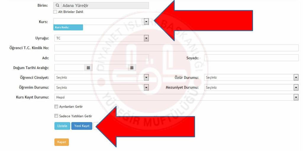 Kurs adı yukarıda göründüğü