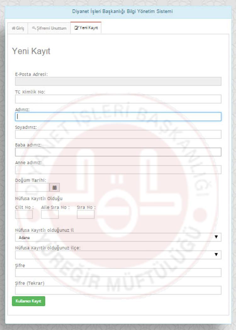 Mail adresinize gelen linki tıklayarak Yeni Kayıt