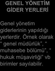 Örnek olarak genel müdürlük, muhasebe bölümü, hukuk müşavirliği vb birimler sayılabilir. II.