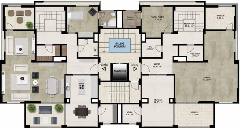 3+1 DUBLEKS ÜST KAT DAİRE PLANI EBV. YATAK ODASI...22.10 m² OTURMA ODASI...15.11 m² YATAK ODASI...12.31 m² SOYUNMA ODASI...4.29 m² BAY SOYUNMA ODASI...5.06 m² BAYAN SOYUNMA ODASI...8.