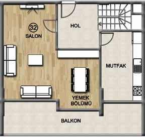 DAİRE PLANLARI KAT 1 KAT 2 ÇATI DUBLEKS Salon: Mutfak: Hol: Balkon: Oda 1: Oda 2: Oda 3: Banyo: Hol: Teras: 31.50 m 2 12.