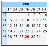 EKİM 21 işgünü 1. 1.Hafta Camiiler Haftası 2. Ekim ayının ilk Pazartesi Dünya Çocuk Günü 3. 04 Ekim Hayvanları Koruma Günü 4. 04 Ekim Dünya Mimarlık Günü 5. 05 Ekim Uluslararası Öğretmenler Günü 6.