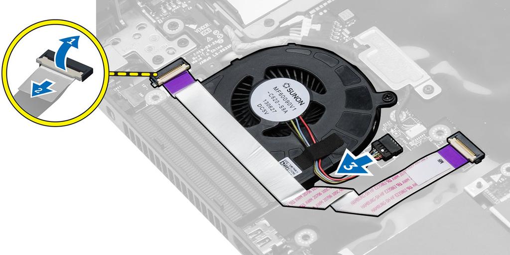 b. G/Ç kartı kablosu 4. Sistem fanını sabitleyen vidaları sökün ve bilgisayardan çıkarmak için sistem fanını kaldırın.