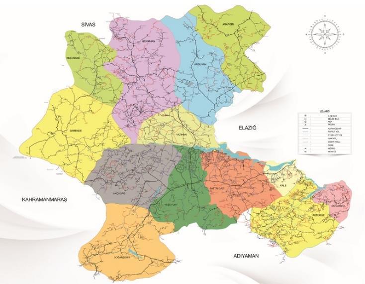 2.1. Malatya Ġlinin Genel Özellikleri Doğu Anadolu Bölgesi nin Yukarı Fırat Bölümü nde yer alan Malatya, 35 54` ve 39 03` kuzey enlemleri ile 38 45` ve 39 08` doğu boylamları arasında kalmaktadır.