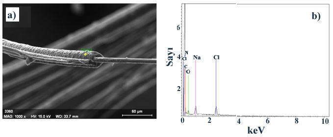 4.1.4. P(N-MPy) ün SEM-EDX Analizi ġekil 4.4. P(N-MPy)/KFME, [N-MPy] 0 = 20 mm, a) SEM nokta analizi, b) EDX analizi, Potansiyel aralığı: 0 V - 1.2 V, tarama hızı: 100 mvs -1, 0.