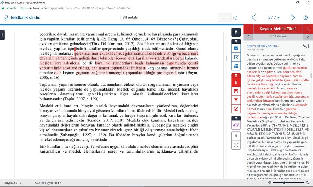 Benzeşim Oranı ve Detayları Üzerine Çalışma Alanı - 2 (örnek)