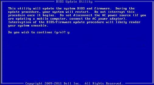 Rakam 5. DOS BIOS Güncelleme Ekranı Linux ve Ubuntu ortamlarında Dell BIOS'u güncelleme Sistem BIOS'unu Ubuntu gibi bir Linux ortamında güncellemek istiyorsanız, bkz. http://www.dell.