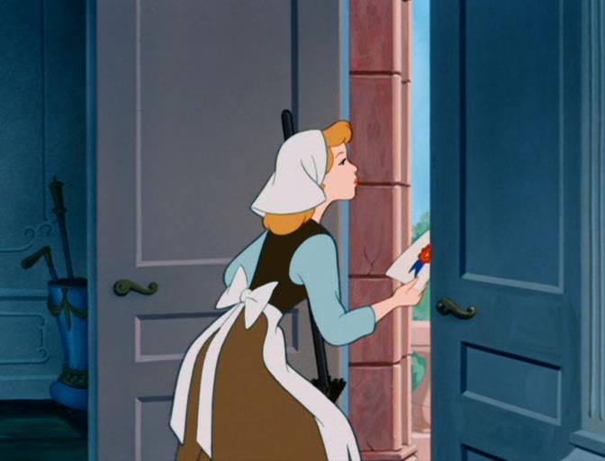 Resim 57: Cinderella nın davet mektubunu aldığında yaptığı jest. 102 Jestin tam şekli bir ayağın bir adım geri atılması ile ve iki diz in bükülmesiyle yapılmaktadır.