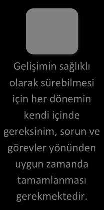 Fiziksel Gelişimi Takip Etme Gelişimin sağlıklı olarak sürebilmesi için her dönemin kendi içinde gereksinim, sorun ve görevler yönünden uygun zamanda tamamlanması gerekmektedir.