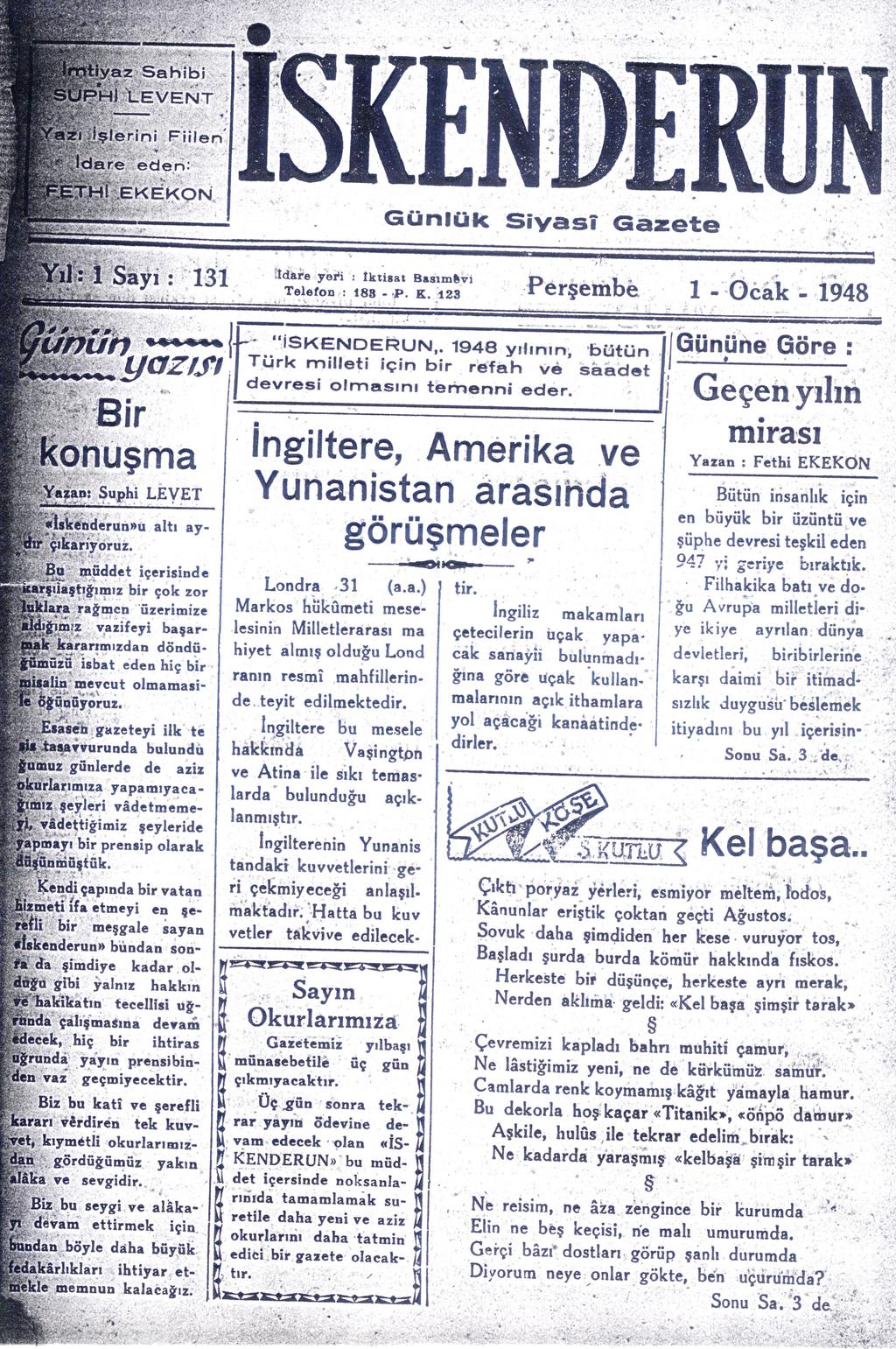 EK:1 skenderun Gazetesi nin