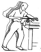 5.4.5 Eğeleme Yaparken Duruş Şekilleri Eğeleme kol hareketi ile yapılır, sol bacak hafif öne doğru kırılır, vücut yardımı ile eğeleme hareketi artırılır (Şekil 5.35).