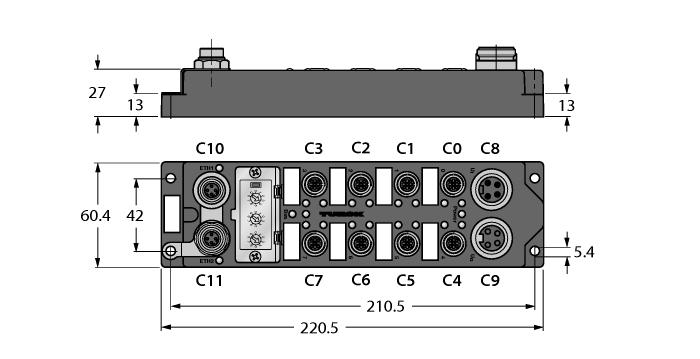 Input diagnostics per port Output diagnostics per channel Two freely selectable digital signals per port 7/8", 4-pin, for power supply Fibre-glass reinforced PA6 housing Vibration and shock-resistant