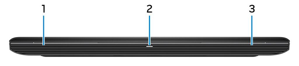 Görünümler Ön 1 Sol hoparlör Ses çıkışı sağlar. 2 Güç ve pil durumu ışığı/sabit sürücü etkinlik ışığı Pil şarj durumu ya da sabit sürücü etkinliğini gösterir.