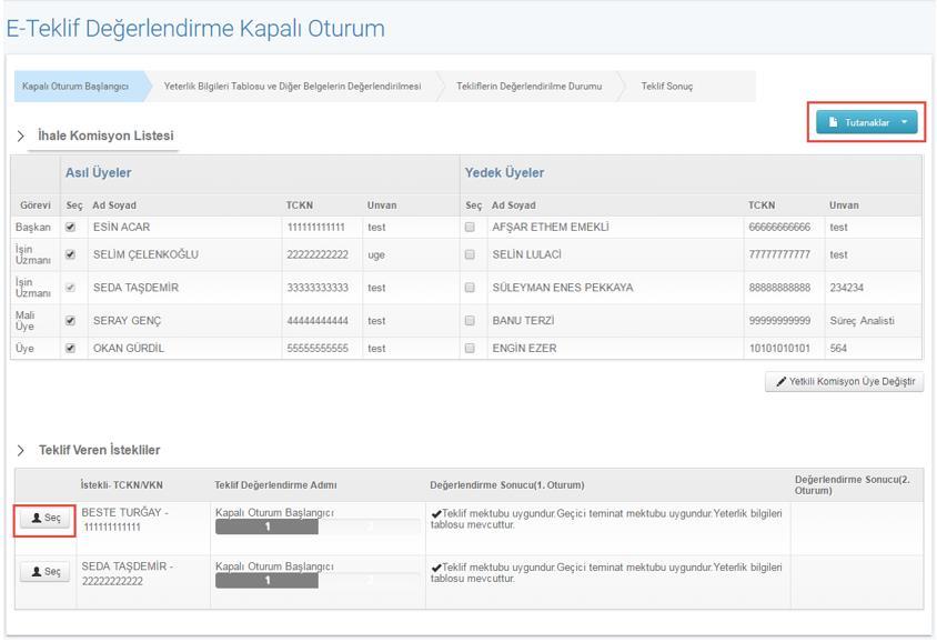 Telif veren istekliler listesinden teklif değerlendirmesi yapılacak istekli