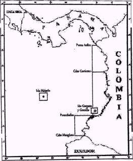 Şekil 3. Malpelo Adası Haritası Bölgenin Ekolojik Özellikleri: Eşinin az veya nadir bulunması: Resiften ayrı olarak, Malpelo üzerinde çok az bölgede küçük, izole mercan parçaları gelişmiştir.