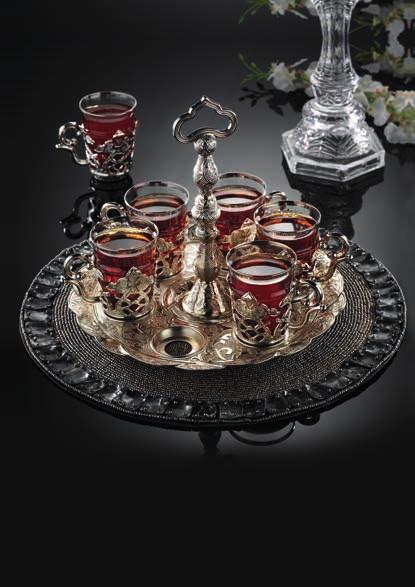 180-K Tutaç Takımlı Hanzade Çay Seti / Hanzade Tea Set With Handles Tray Koli