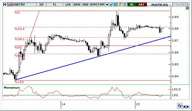 USD/TRY Teknik Analizi Dolar/TL de kısa vadeli yükseliş trendi korunuyor. 3,84 3,85 bölgesi ana destek alanı olarak takip edilebilir. Gün içi pozisyonlarda ise 3,8750 ara desteği takip edilmeli.