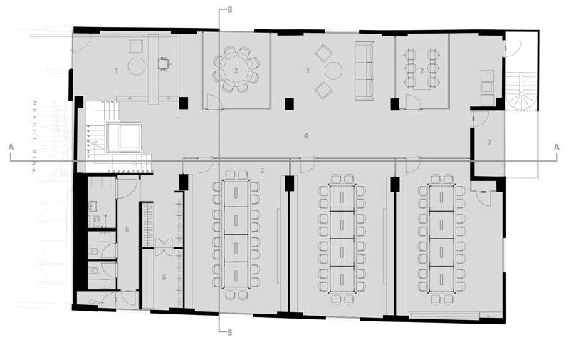 Birinci Kat Asma Kat Planı First Floor Mezzanine Plan 1 Hol Hall 2 Açık Büro