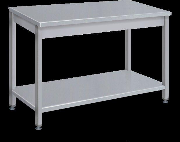 made of MDF and is reinforced at the bottom The stainless steel shelf can be adjustable in height Widths can be fixed Height adjustable plastic feet support DT Serisi Alt raflı çalışma tezgahı DT