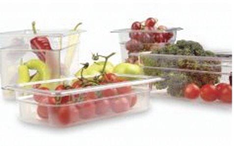 Designed to meet the full standard GN container properties and reduce the amount of food waste Polycarbonate containers retain the cold like standard gastronorm containers It is stacked to