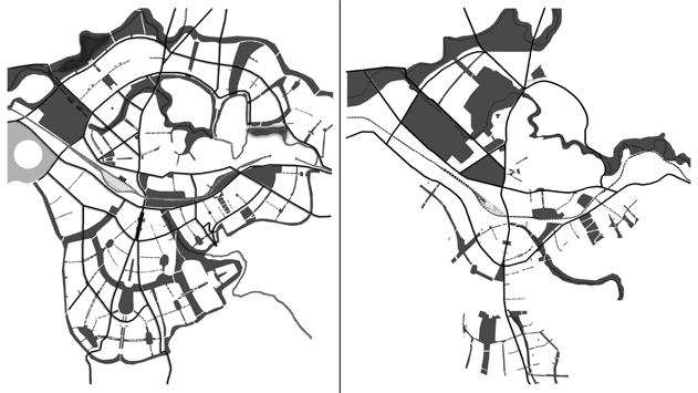 Sinan Burat Şekil 3: Jansen'in 1928 ve 1932 planları yeşil alan sistemleri Jansen'in 1928 ve 1932 planlarında önerdiği yeşil alan yapısının temel özellikleri ve bileşenleri aynıdır 2.