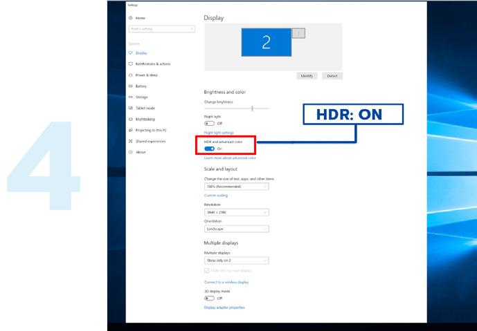 Windows 10'da HDR ayarı Fareyi sağ tıklatın, "Ekran ayarları" öğesine girin HDR'yi