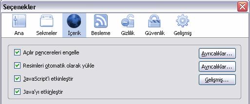 3- Araçlar menüsünden Seçenekler butonuna tıklayınız. 4- İçerik sekmesine tıklayınız.