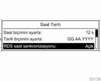 82 Göstergeler ve kumanda birimleri Şekilde Grafik bilgi ekranı görünmektedir Saat ve tarih ayarları CD 300/CD 400/CD400plus CONFIG tuşuna basın. Ayarlar menüsü görüntülenir.