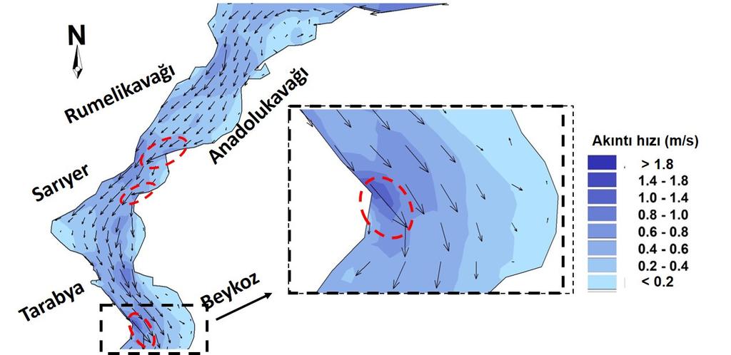 topografik etkiyi değerlendirmek için iki karakteristik bölge seçilmiştir: Bebek ile Arnavutköy arasındaki Akıntı Burnu ve Paşalimanı bölgesi (Şekil 2).