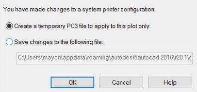 Varsayılan seçenek geçici bir PC3 dosyası oluşturmaktır; başka bir yazıcı seçerseniz bu artık kullanılamaz. 13. İkinci seçeneği tercih etmeniz durumunda, varsayılan yol görüntülenir.