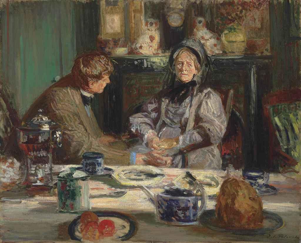 Jacques-Emile Blanche - Le peintre Sickert et sa mère, Petit-déjeuner à Neuville Il s agit d un tableau peint par le peintre Jacques-Emile Blanche. Le peintre est né en 1861 et est mort en 1942.