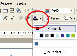 Araç çubuğu üzerindeki kısayolu tıkladığımızda slaytın içerisinde yer alan otomatik renkler görüntülenir. Daha fazla renk seçenekleri için, Tüm Renkler in üzerine tıklamalıyız.