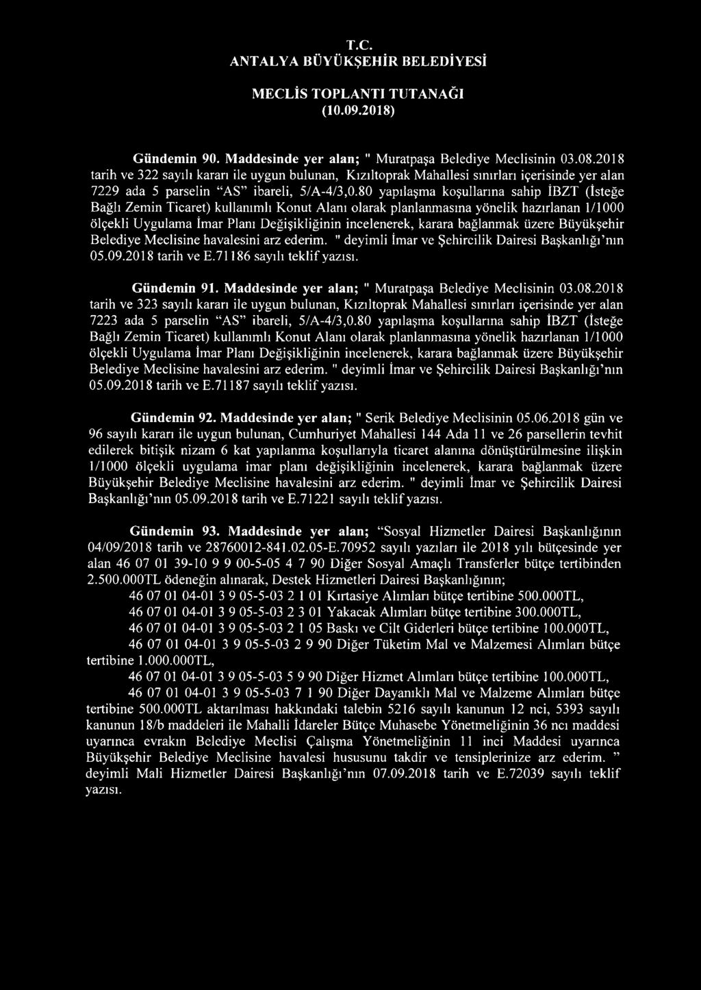 80 yapılaşma koşullarına sahip İBZT (İsteğe Bağlı Zemin Ticaret) kullanımlı Konut Alanı olarak planlanmasına yönelik hazırlanan 1/1000 ölçekli Uygulama İmar Planı Değişikliğinin incelenerek, karara