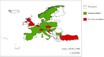 This map is very optimistic : if one trade union in a country declares to have a discussion or