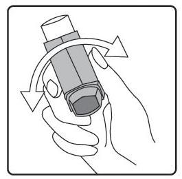 bir şekilde sallamalı, baş parmak ağızlığın altında inhalasyon spreyinin tabanında olacak şekilde parmaklar ve baş parmak arasında tutmalı ve boşluğa sıkım yapmalıdır.