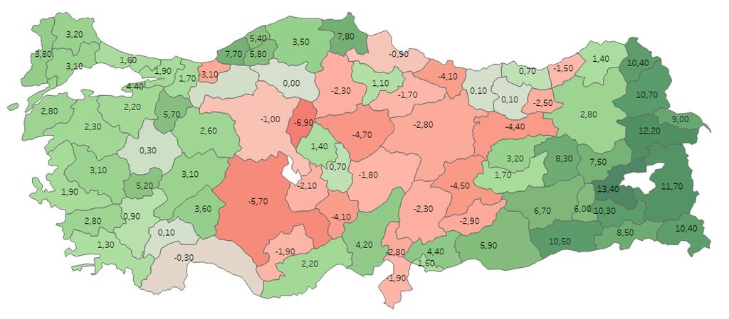 seçimlerinde haritalarla oy değişimleri Harita 1: AKP oy