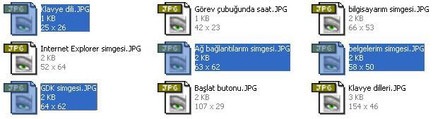 önceden işaretli bir dosya var ise bu dosyanın işareti kalkacaktır. Aşağıdaki dosyalar Ctrl tuşu basılı iken birer defa üzerinde tıklama yapılan dosyaların durumlarını göstermektedir. 4.