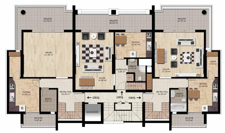 4+1 dubleks alt kat planı 4+1 dubleks üst kat planı SALON 30,00 m² E.YATAK ODASI 16,00 m² E.