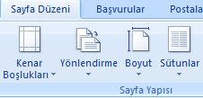 SAYFA DÜZENİ SEKMESİ Sayfa Yapısı Alanı Yönlendirme: Sayfanın yatay yada dikey olarak yönlendirmesi yapılır.