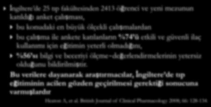 İngiltere de 25 tıp fakültesinden 2413 öğrenci ve yeni mezunun katıldığı anket çalı ması, bu konudaki en büyük ölçekli çalı malardan bu çalı ma ile ankete katılanların %74 ü etkili ve güvenli ilaç