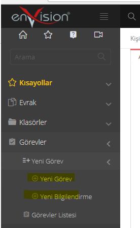 1.11. GÖREVLER Ana Menü>> Görevler>> Yeni Görev alanından Görev veya Bilgilendirme girilebilir.