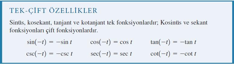 Örnek 4: Tek ve Çift Trigonometrik Fonksiyonlar Her bir değeri belirlemek için trigonometrik fonksiyonların tek-çift