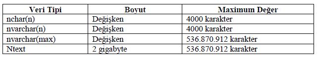 binary(n): n değeri 1 ile 8000 arasında olabilir. n byte kadar yer kaplar. Boyutu sabittir.