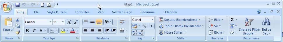 Sekmeler GiriĢ: Giriş sekmesi Excel deki temel işlemlerin yapılabileceği sekmedir.