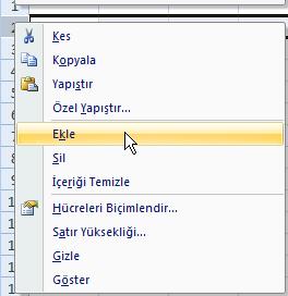 Satır, Sütun Ekleme-Silme; Bazen tabloda araya satır veya sütun eklemek zorunda kalabilirsiniz.